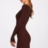 Vestito corto con reggiseno allacciato a maniche lunghe in modal a coste Caris, color cioccolato Vestito corto con reggiseno allacciato a maniche lunghe in modal a coste Caris, color cioccolato
