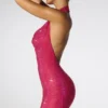 Vestito corto con scollo a cappuccio estremo e lacci al collo Raquel in rosa shocking Vestito corto con scollo a cappuccio estremo e lacci al collo Raquel in rosa shocking