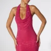 Vestito corto con scollo a cappuccio estremo e lacci al collo Raquel in rosa shocking Vestito corto con scollo a cappuccio estremo e lacci al collo Raquel in rosa shocking