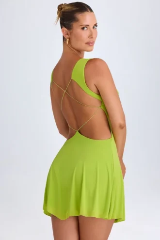 Vestito corto con scollo a V e cut-out Kalista in verde lime