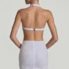 Vestito corto con scollo all’americana e cut-out decorato Lucia in bianco Vestito corto con scollo all’americana e cut-out decorato Lucia in bianco