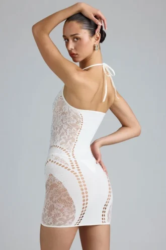 Vestito corto con scollo all’americana e decorazioni Tori in avorio