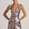 Vestito corto con scollo all’americana e paillettes Avenza in argento Vestito corto con scollo all’americana e paillettes Avenza in argento