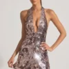 Vestito corto con scollo all’americana e paillettes Avenza in argento Vestito corto con scollo all’americana e paillettes Avenza in argento