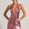 Vestito corto con scollo all’americana e paillettes Avenza in rosa Vestito corto con scollo all’americana e paillettes Avenza in rosa
