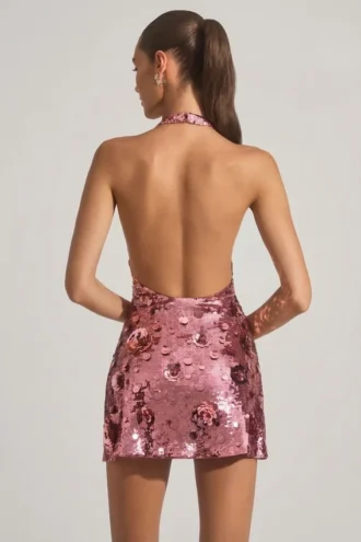 Vestito corto con scollo all’americana e paillettes Avenza in rosa