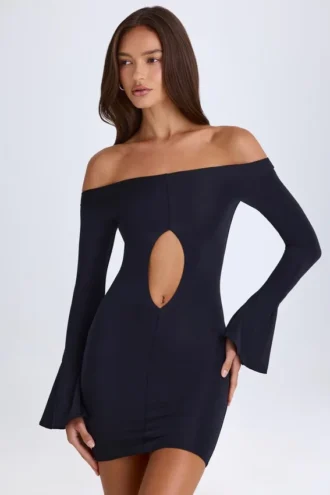 Vestito corto con spalle scoperte e cut-out Madelina in nero
