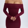 Vestito corto con spalle scoperte Oriana in Modal, colore rosso vino Vestito corto con spalle scoperte Oriana in Modal, colore rosso vino