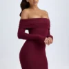 Vestito corto con spalle scoperte Oriana in Modal, colore rosso vino Vestito corto con spalle scoperte Oriana in Modal, colore rosso vino