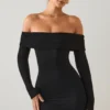 Vestito corto con spalle scoperte Oriana in modal nero Vestito corto con spalle scoperte Oriana in modal nero