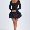 Vestito corto Delphi in Modal con scollo rotondo, vita bassa e orlo a palloncino, colore nero Vestito corto Delphi in Modal con scollo rotondo, vita bassa e orlo a palloncino, colore nero
