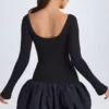 Vestito corto Delphi in Modal con scollo rotondo, vita bassa e orlo a palloncino, colore nero Vestito corto Delphi in Modal con scollo rotondo, vita bassa e orlo a palloncino, colore nero
