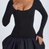 Vestito corto Delphi in Modal con scollo rotondo, vita bassa e orlo a palloncino, colore nero Vestito corto Delphi in Modal con scollo rotondo, vita bassa e orlo a palloncino, colore nero