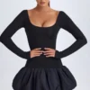 Vestito corto Delphi in Modal con scollo rotondo, vita bassa e orlo a palloncino, colore nero Vestito corto Delphi in Modal con scollo rotondo, vita bassa e orlo a palloncino, colore nero