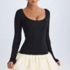 Vestito corto Delphi in Modal con scollo rotondo, vita bassa e orlo a palloncino, colore vaniglia Vestito corto Delphi in Modal con scollo rotondo, vita bassa e orlo a palloncino, colore vaniglia