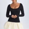 Vestito corto Delphi in Modal con scollo rotondo, vita bassa e orlo a palloncino, colore vaniglia Vestito corto Delphi in Modal con scollo rotondo, vita bassa e orlo a palloncino, colore vaniglia