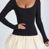 Vestito corto Delphi in Modal con scollo rotondo, vita bassa e orlo a palloncino, colore vaniglia Vestito corto Delphi in Modal con scollo rotondo, vita bassa e orlo a palloncino, colore vaniglia