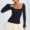 Vestito corto Delphi in Modal con scollo rotondo, vita bassa e orlo a palloncino, colore vaniglia Vestito corto Delphi in Modal con scollo rotondo, vita bassa e orlo a palloncino, colore vaniglia