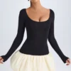 Vestito corto Delphi in Modal con scollo rotondo, vita bassa e orlo a palloncino, colore vaniglia Vestito corto Delphi in Modal con scollo rotondo, vita bassa e orlo a palloncino, colore vaniglia