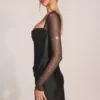 Vestito corto drappeggiato a maniche lunghe Clemmie in nero Vestito corto drappeggiato a maniche lunghe Clemmie in nero