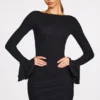 Vestito corto drappeggiato a maniche lunghe in modal a coste Helena, nero Vestito corto drappeggiato a maniche lunghe in modal a coste Helena, nero