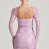 Vestito corto drappeggiato con collo a cappuccio Marilla in rosa peonia