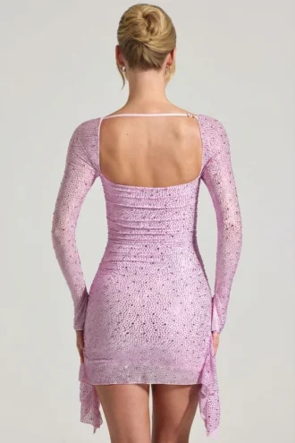 Vestito corto drappeggiato con collo a cappuccio Marilla in rosa peonia