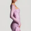 Vestito corto drappeggiato con collo a cappuccio Marilla in rosa peonia