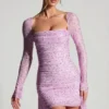 Vestito corto drappeggiato con collo a cappuccio Marilla in rosa peonia