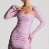 Vestito corto drappeggiato con collo a cappuccio Marilla in rosa peonia