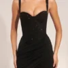 Vestito corto drappeggiato con corsetto Reeva in nero