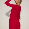 Vestito corto drappeggiato con scollo a barchetta in morbido jersey Briallen in rosso vero