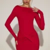 Vestito corto drappeggiato con scollo a barchetta in morbido jersey Briallen in rosso vero