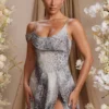 Vestito corto drappeggiato con scollo ad A Aspen in stampa grigia