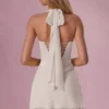 Vestito corto drappeggiato in raso Nola color avorio
