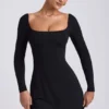 Vestito corto Hope in modal con scollo quadrato e maniche lunghe, colore nero Vestito corto Hope in modal con scollo quadrato e maniche lunghe, colore nero
