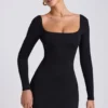 Vestito corto Hope in modal con scollo quadrato e maniche lunghe, colore nero Vestito corto Hope in modal con scollo quadrato e maniche lunghe, colore nero