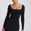 Vestito corto Hope in modal con scollo quadrato e maniche lunghe, colore nero Vestito corto Hope in modal con scollo quadrato e maniche lunghe, colore nero