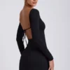 Vestito corto Hope in modal con scollo quadrato e maniche lunghe, colore nero Vestito corto Hope in modal con scollo quadrato e maniche lunghe, colore nero