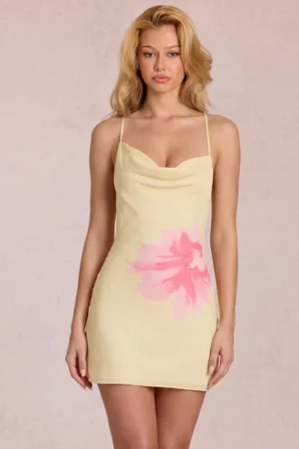 Vestito corto in chiffon Marielle con stampa floreale gialla