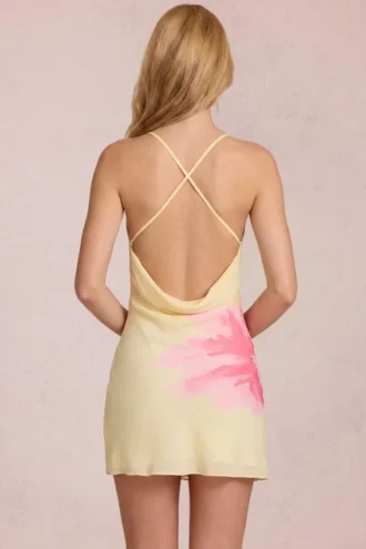 Vestito corto in chiffon Marielle con stampa floreale gialla