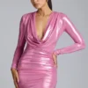 Vestito corto in jersey metallizzato a maniche lunghe Layla in rosa