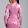 Vestito corto in jersey metallizzato a maniche lunghe Layla in rosa