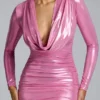 Vestito corto in jersey metallizzato a maniche lunghe Layla in rosa