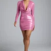 Vestito corto in jersey metallizzato a maniche lunghe Layla in rosa