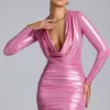 Vestito corto in jersey metallizzato a maniche lunghe Layla in rosa