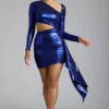 Vestito corto in jersey metallizzato con cut-out Nasira in blu elettrico