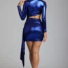 Vestito corto in jersey metallizzato con cut-out Nasira in blu elettrico