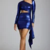 Vestito corto in jersey metallizzato con cut-out Nasira in blu elettrico