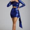 Vestito corto in jersey metallizzato con cut-out Nasira in blu elettrico